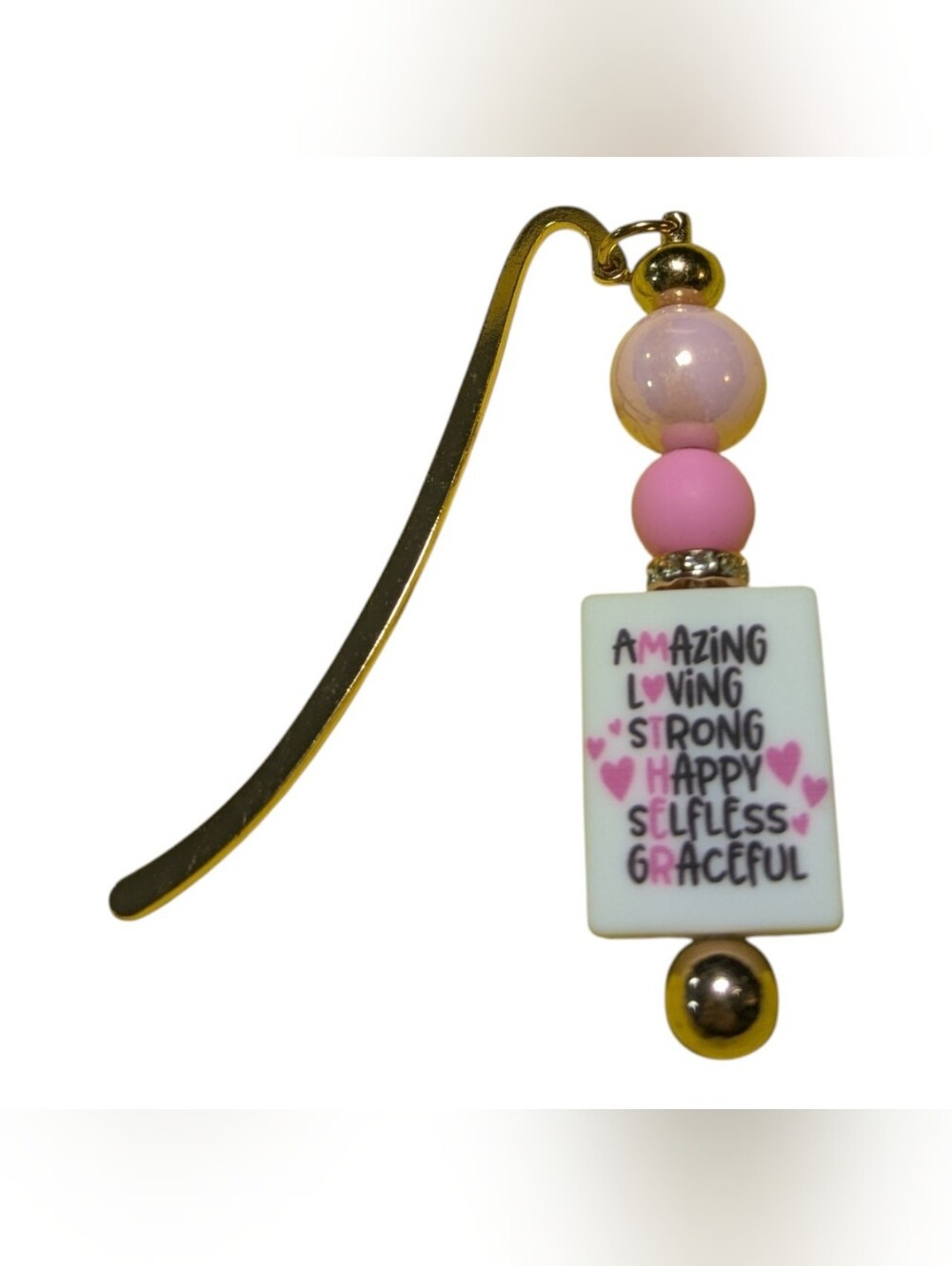 Hand Crafted Bookmark Mother Pink Beaded Mother Characteristics Charm NEW